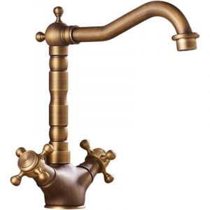 360&deg; Robinet Rotatif en Cuivre Antique Double Robinet de Lavabo en Laiton &Eacute;vier de Cuisine Robinet Bross&eacute; Lavabo Doux Robinet Vintage pour Eau Chaude