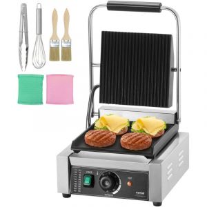VEVOR Grill Electrique 1800 W, Presse a Panini Commercial en Inox, Appareil a Sandwich avec Controle de la Temperature et Plaque Emaillee Plate