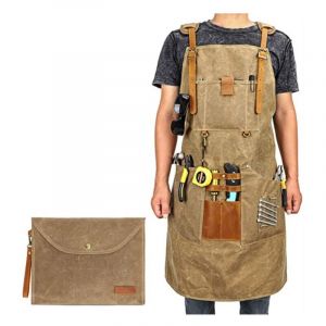 Tablier de travail en toile cirée pour homme et femme avec poche et bretelles rembourrées, boucle à dégagement rapide, tablier réglable jusqu'à xxl