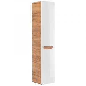 Meublorama - Colonne salle de bain erbano – Chêne clair et blanc brillant – 35x68 cm – 2 portes – à suspendre