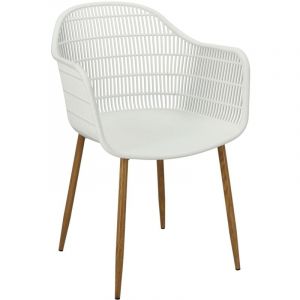 Chaise Becker en plastique, blanche ajour&eacute;e, pi&egrave;tement en m&eacute;tal