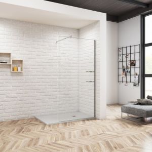 Oc&eacute;an Paroi de douche italienne 120x190cm - Paroi de douche avec barre de fixation cylindrique extensible - Verre tremp&eacute; 8mm - 2 &eacute;tag&egrave;res en verre