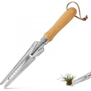 CSPARKV 1 PCS Arrache Mauvaise Herbes Jardinage 34 cm D&eacute;Sherbeur &agrave; Manche en Bois Outil De D&eacute;Sherbage en Acier Inoxydable D&eacute;Sherbeur Manuel en Acier