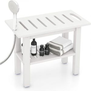 COSTWAY Tabouret Salle de Bain, Banc de Douche à 2 Niveaux en HDPE, Support de Douche, Poignée, Patins Antidérapants, Banc Salle de Bain pour Spa