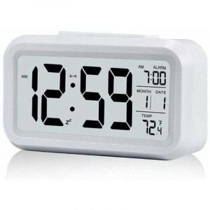 R&eacute;veil Digital R&eacute;veil Matin, Horloge Num&eacute;rique R&eacute;veil &agrave; Pile Silencieux pour Enfants Adultes Grand &eacute;cran LED Temp&eacute;rature Calendrier(Blanc)