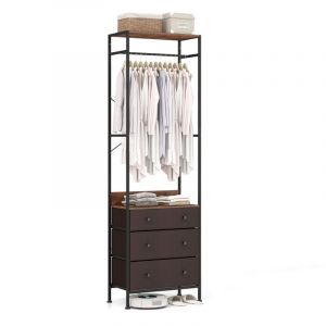 Portant à Vêtements avec Tiroirs, Commode et Penderie Autoportante, Tringle de Suspension à 3 Positions, pour l'Entrée, Vestiaire, Marron