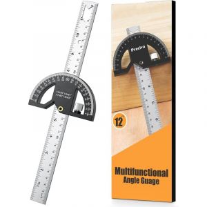 Rapporteur d'angle, R&egrave;gle de Marquage et Mesures en Menuiserie, Outil de R&egrave;gle de Menuiserie 300mm Acier Inoxydable, Chercheur d'angle 0-180&deg; pour