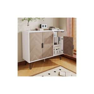 AIDUCHO Commode, Petite Armoire, Buffet, Armoire, Commode Texturée (Blanc et Bois, 90 x 72 x 30 cm)