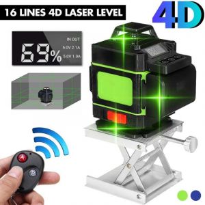 Niveau Laser 4D 16 lignes Lumi&egrave;re Verte 360 &deg; Outil de mesure de nivellement automatique en croix Affichage LED