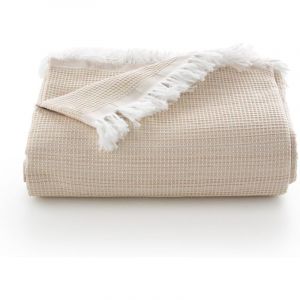 Plaid multifonction pour lit et canap&eacute;. Plaid - Couvre-lit en coton doux et respirant nid d'abeille - 130180 cm, beige