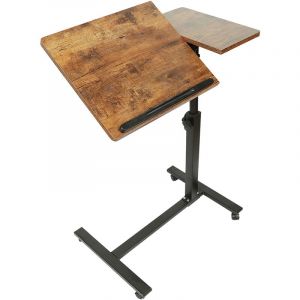 Table de Lit réglable pour ordinateur portable en roulettes, support inclinable,60 x 34.5 x 58/90 cm,brun