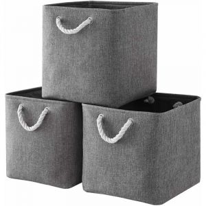 SNQ - Cube de Rangement Tissu, Panier Cube de Rangement, Boite de Rangement Pliable pour Jouets, Vêtement 25 x 25 x 25 cm (Lot de 3, Gris )--