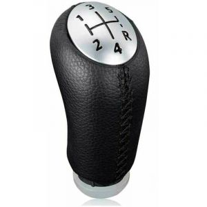 Pommeau de s&eacute;lecteur de vitesse manuel en cuir noir pour Renault Clio III, Megane 2 et Laguna, adaptateur inclus.