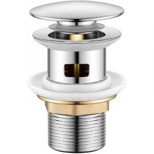 Bonde de lavabo, bouchon clic-clac avec trop-plein, bonde &agrave; fente, chrom&eacute;e, bonde de lavabo moderne, 65 mm - raccord universel standard G 1 1/4 BSP