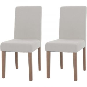 Jamais utilis&eacute;] Lot de 2 chaises de salle &agrave; manger Littau, chaise de cuisine &agrave; dossier haut, tissu/textile boucl&eacute; bois, cr&egrave;me, pieds couleur naturelle