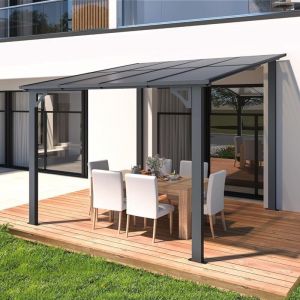 Yodolla - Pergola Adossée, Tonnelle de Jardin Exterieur, Gouttière Intégrée, Résistant uv, 2,4 x 2,4m - Noir