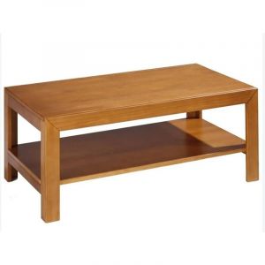Pegane - Table basse rectangulaire avec étagère en pin massif coloris cerisier - Longueur 110 x Profondeur 55 x Hauteur 45 cm
