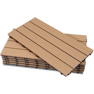 TolleTour Lot de 6 WPC Dalles de terrasse 4 lattes 1 m&sup2;, 30 x 60 cm, Dalles clipsables Composite bois Teck