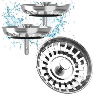 Lot de 2 Bouchon Evier Cuisine 78mm &ndash; en Acier Inoxydable 304 Anti - Filtre, Cr&eacute;pine Cuisine Meilleur pour Vidange et Antiblocage, Ne se Bouche & Ne