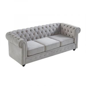 Vente-unique - Canapé 3 places chesterfield - Velours gris clair