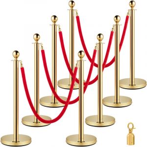 Vevor - Poteau de Guidage, 8 pcs Poteaux deOr de Separation avec 1,5 m 4 Cordes Velours Rouges, 90 cm Barriere Balisage Stable en Acier Inoxydable,