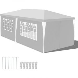 Randaco Tonnelle 3x6 M avec 6 B&acirc;che Lat&eacute;rales Amovibles et 4 Fen&ecirc;tres D&eacute;coratives, Gazebo de Jardin Rapide &agrave; Installer, Blanc