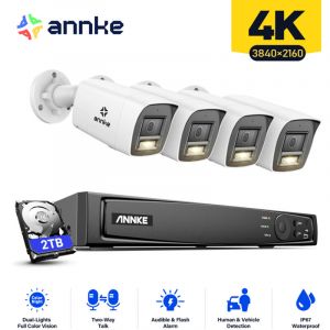 4K Kit de Vidéosurveillance Exterieure 8CH nvr 4×Caméras Intelligente Double Lumière Audio 2 Voies,Vision Nocturne,Détection Mouvement Kit Caméra de