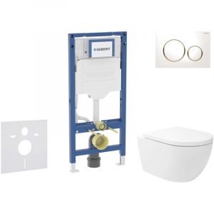 Duofix - Set de b&acirc;ti-support, cuvette Oudee Vortex et abattant softclose, plaque de d&eacute;clenchement Sigma20, blanc/dor&eacute; SANI11CA3176B - Geberit