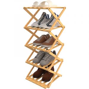 Haloyo&reg; &Eacute;tag&egrave;re &agrave; Chaussures en Bambou &agrave; 5 Niveaux, &Eacute;tag&egrave;re &agrave; chaussures pliable en bambou, pour couloir, placard, Couleur du bois