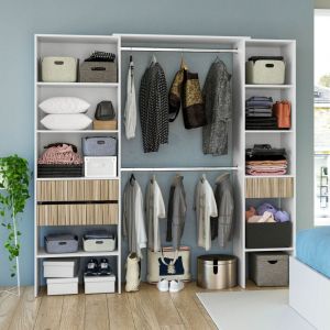 Dressing 2 colonnes 2 penderies et 3 tiroirs 187x190x40cm blanc - STIF