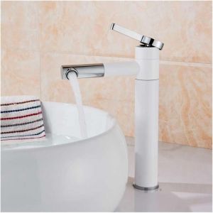 Robinet de lavabo de salle de bain cylindrique noir simple et contemporain, Mitigeur de lavabo - Blanc-Chrome,30cm