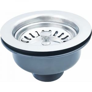 Bonde d'&eacute;vier sans trop plein panier inox &oslash; 114 mm 1&frac12;", Acier inoxydable + ABS, Bonde + Panier