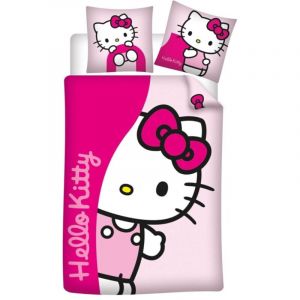 Parure de lit rose et rouge - Hello Kitty en salopette rose - 140x200 cm