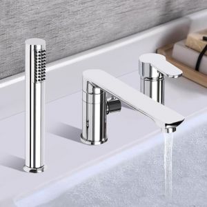 Robinet de baignoire avec douche &agrave; 3 modes, mitigeur pour baignoire 3 trous