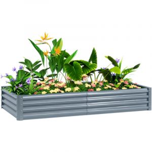 Carr&eacute; potager rectangulaire, lit de jardin sur&eacute;lev&eacute; en acier galvanis&eacute;, fond ouvert, 180 x 90 x 30 cm, gris argent&eacute;