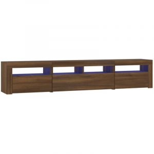 Meuble tv multimédia étagère télévision buffet téléviseur salle à manger salon chambre avec lumières led chêne 210 x 35 x 40 cm brun