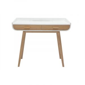 Bureau scandinave blanc et bois clair avec rangements 2 tiroirs L100 cm HALLEN