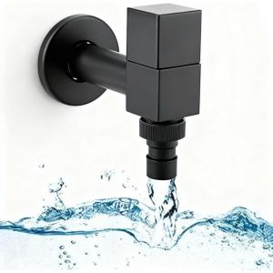 Robinet de jardin carr&eacute; noir, robinet d'ext&eacute;rieur pour lavabo de salle de bain, filetage G1/2, fixation murale, pour balcon. Robinet de salle de bain