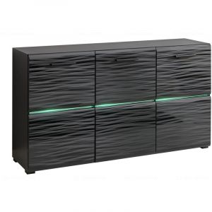 Dusine - Buffet Bahut Ninja Neuf Effet 3D illuminé par leds Commode Noir