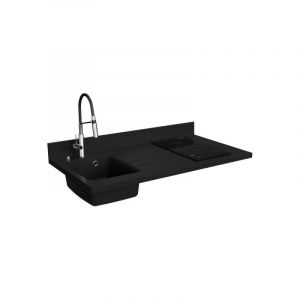 Plan de travail monobloc PlaniQuartz avec évier - 120 cm - Nero - évier à gauche - Plaque de cuisson Induction