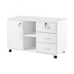 Caisson verrouillable à 3 tiroirs, Meuble rangement bureau avec compartiments ouverts,1 Rangement fermé,pour format A4, documents, support