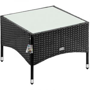 Table d'appoint en polyrotin Table basse avec plaque en verre Petite table de jardin en résine tressée M1 - 58x58x42cm