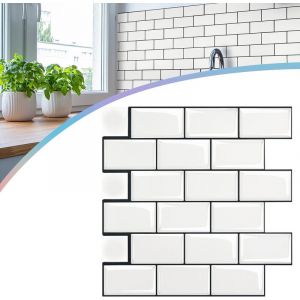 Lot de 10 feuilles autocollantes 3D pour carrelage de salle de bain, cuisine - ¨¦tanche - 30 x 30 cm - Type e - Blanc brillant - Uisebrt