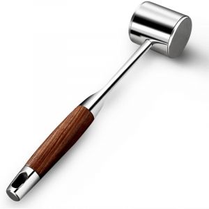 Hachoir &agrave; viande professionnel, marteau &agrave; viande, marteau &agrave; viande double face, acier inoxydable, marteau &agrave; steak avec manche en bois antid&eacute;rapant,