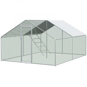 Enclos m&eacute;tallique 300x400x200cm pour poules/lapins - Verrou s&eacute;curit&eacute; + b&acirc;che PE imperm&eacute;able - Parc ext&eacute;rieur robuste - Argent