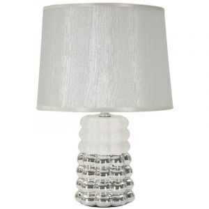 Lampe &agrave; poser c&eacute;ramique blanche et argent 25&times;25&times;41 cm &mdash; cercles concentriques &eacute;l&eacute;gants