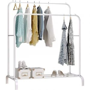 Portant a Vetement, Double, 110X150X54 cm, pour Chambre, Robuste, en M&eacute;tal, avec Support pour Support &agrave; Chaussures, des Cintres Chemises, des