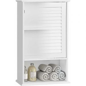 Costway - Armoire Murale pour Salle de Bain, Armoire &agrave; Pharmacie Blanche avec &Eacute;tag&egrave;re R&eacute;glable avec 1 Porte Persienne et 1 &Eacute;tag&egrave;re Ouverte