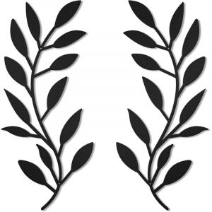 Lot de 2 feuilles d'arbre en m&eacute;tal pour d&eacute;coration murale en fer forg&eacute; au-dessus du lit, salon, d&eacute;coration ext&eacute;rieure (noir)