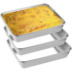 3 Pi&egrave;ces Plat Inox Four Rectangulaire 25.8x20x5 CM,Bac Inox Alimentaire,Plat Gastro Cuisine,Plat &agrave; Lasagnes Empilable,Plateau de Cuisson pour